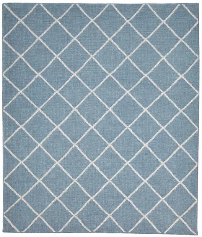 Glennis Wool Blue Rug 6′ X 8′ Modern Dhurrie Moroccan Diamond
