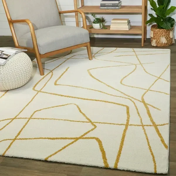 Goodrow Abstract Area Rug in Mustard/Cream rectangle 7’10″x10′