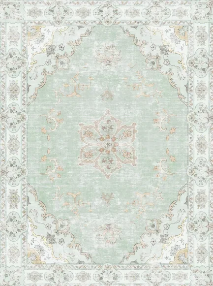 Grace | Custom Floral Print Rugs Washable Print Carpet Runner Sage Green | Multi Color