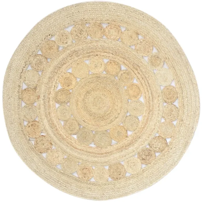 Gracia Beige Jute Rug 4′ X 4′ Modern Hand Woven Scandinavian Circles Round