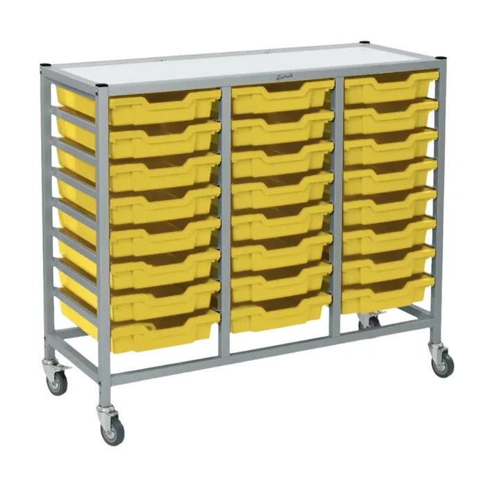 Gratnells 24 Shallow Tray Treble Width Trolley – Silver Frame
