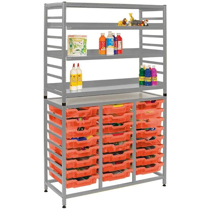 Gratnells 24 Shallow Tray Treble Width Unit + Shelves – Silver Frame