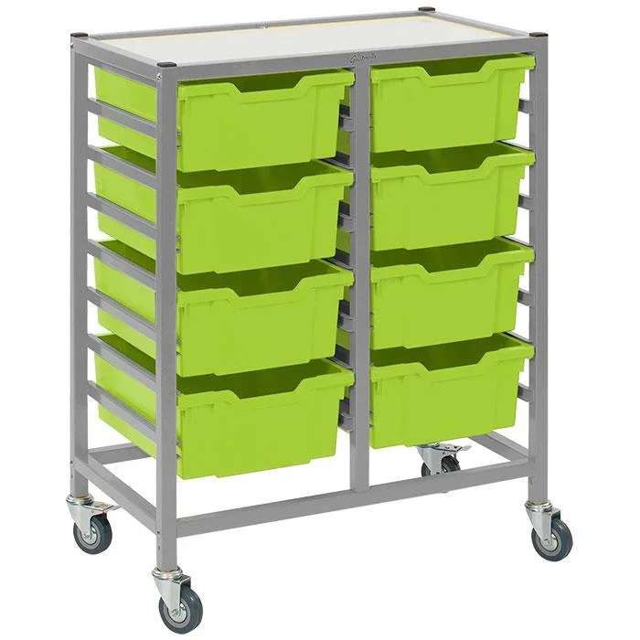 Gratnells 8 Deep Tray Double Width Trolley – Silver Frame