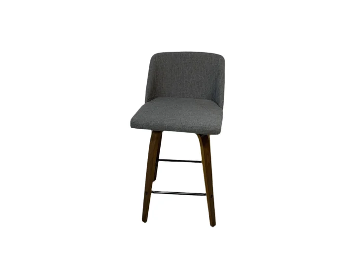 Gray linen barstool with walnut stained wood legs- Local Pick Up Only