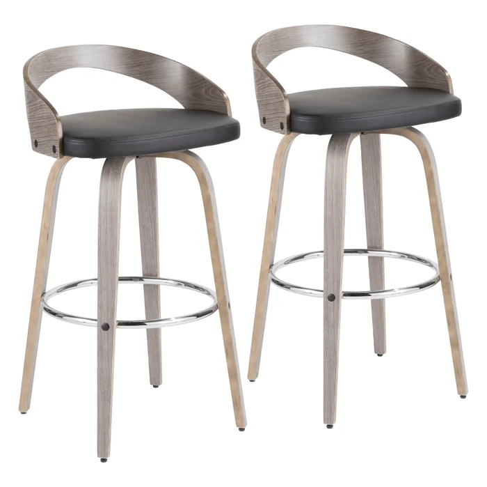 Grotto – Contemporary Fixed Height Barstool With Swivel With Round Footrest (Set of 2)