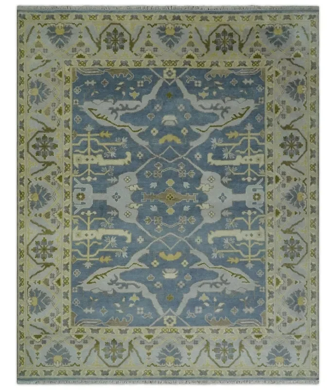 Hand Knotted 8×10 Vintage style Oriental Oushak Gray, Silver and Beige Wool Area Rug
