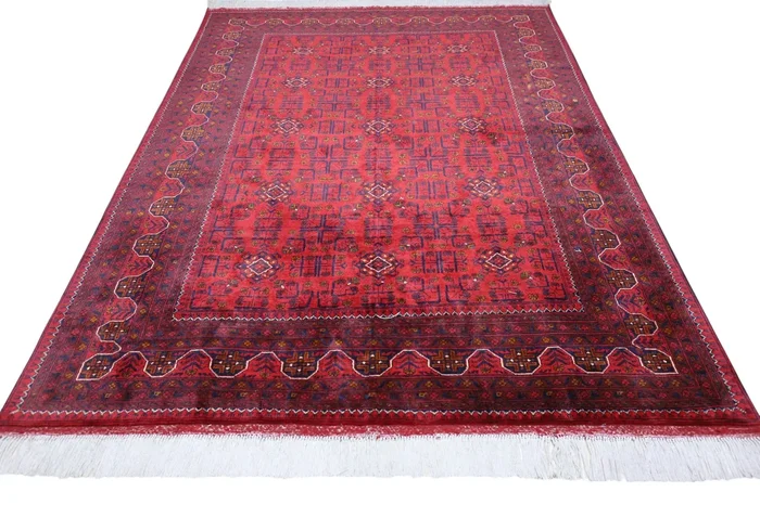 Hand-Knotted Afghani Bukharai Wool Rug – 5’8″ x 7’4″