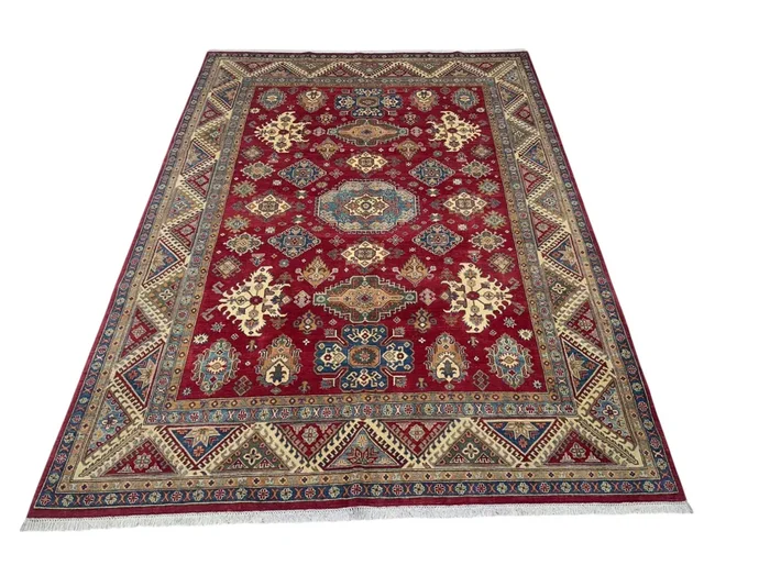 Hand-Knotted Afghani Kazak Wool Rug – 11’10″ x 8’11″