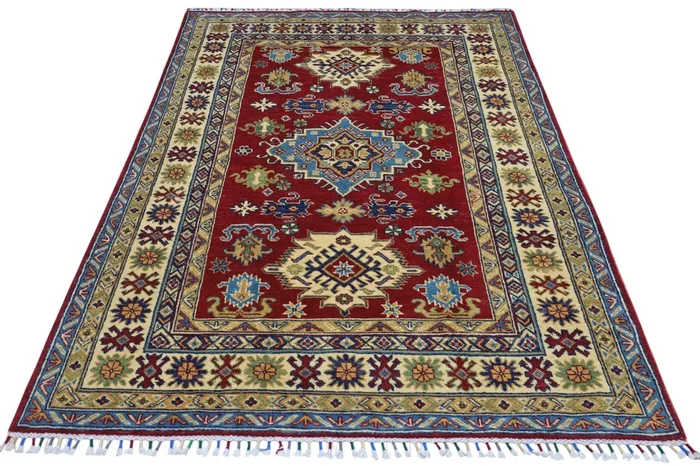 Hand-Knotted Afghani Kazak Wool Rug – 4’9″ x 6’8″
