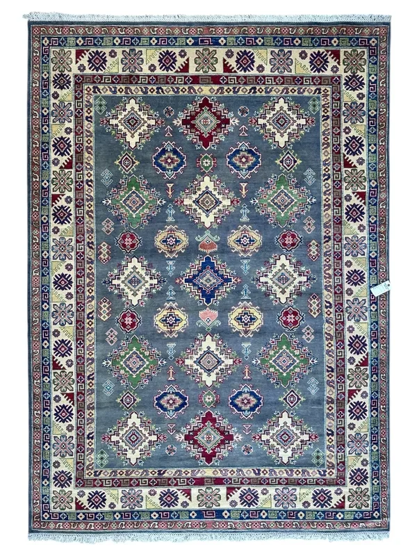 Hand-Knotted Afghani Kazak Wool Rug – 6’7” x 9’9”