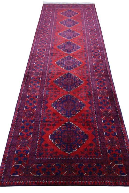Hand-Knotted Afghani Khal Muhammadi Wool Rug – 3’1″ x 10’1″