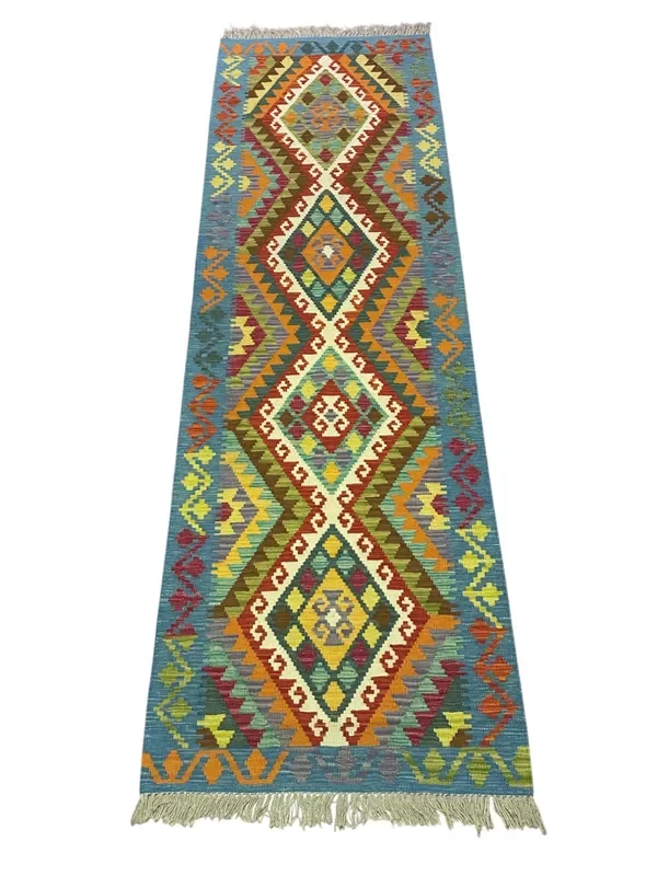 Hand-Woven Afghani Kilim Wool Rug 2’11” x 9’6″