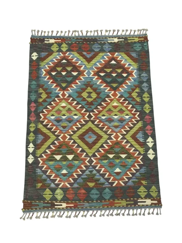 Hand-Woven Afghani Kilim Wool Rug 2’7″ x 3’10”