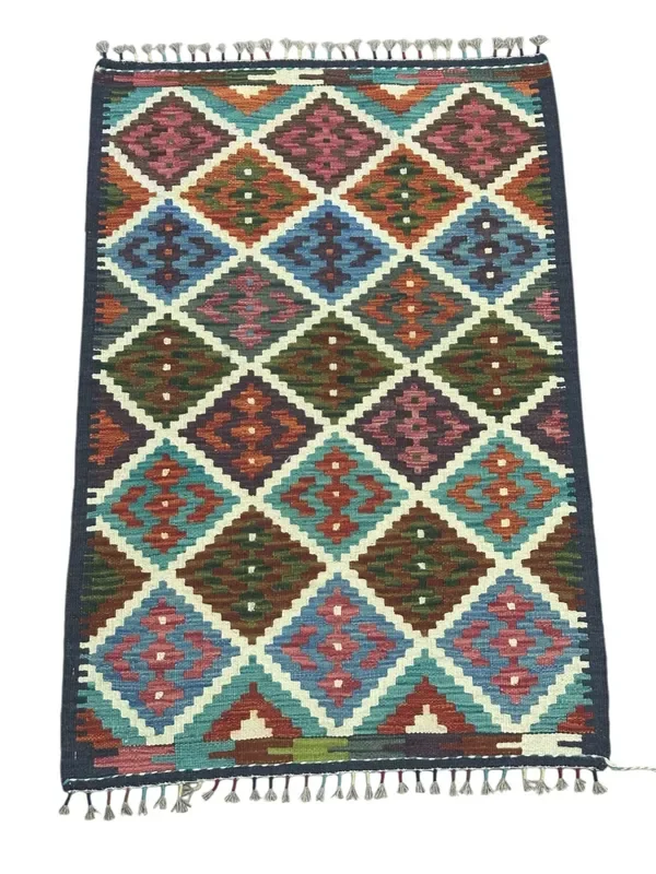 Hand-Woven Afghani Kilim Wool Rug 2’8″ x 3’11”