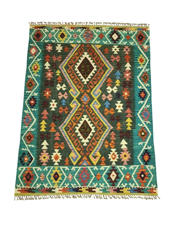 Hand-Woven Afghani Kilim Wool Rug 4’10” x 6’9″
