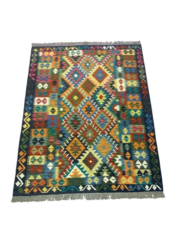 Hand-Woven Afghani Kilim Wool Rug 5′ x 6’5″