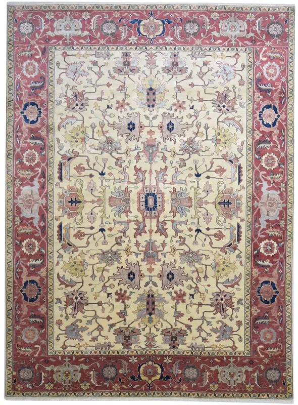 Hanny Hand Knotted Beige Wool Rug 9′ X 12′ Persian Kashan Oriental