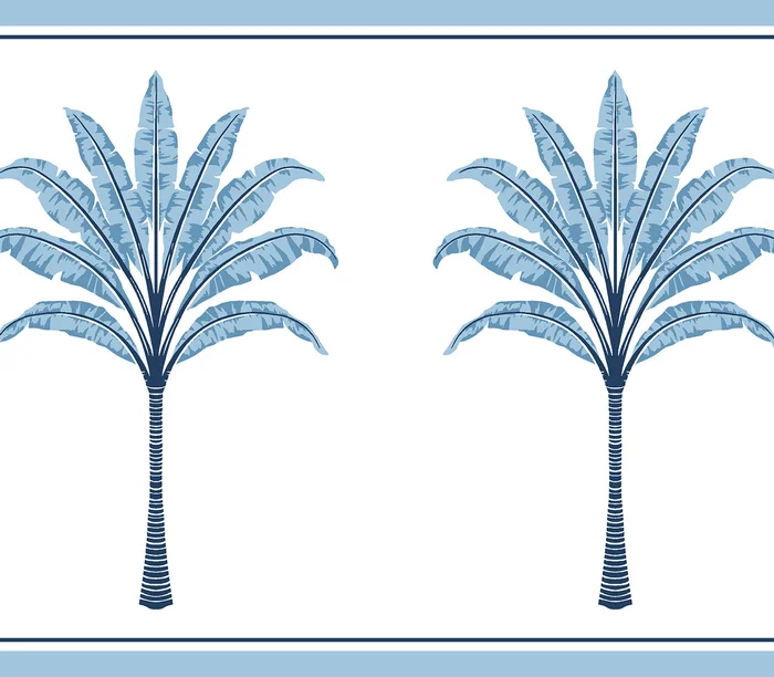 Harry & Grace Harry & Grace Peel and Stick Montgomery Palm Border Botanical Coastal Blue Satin Border – HG10802B