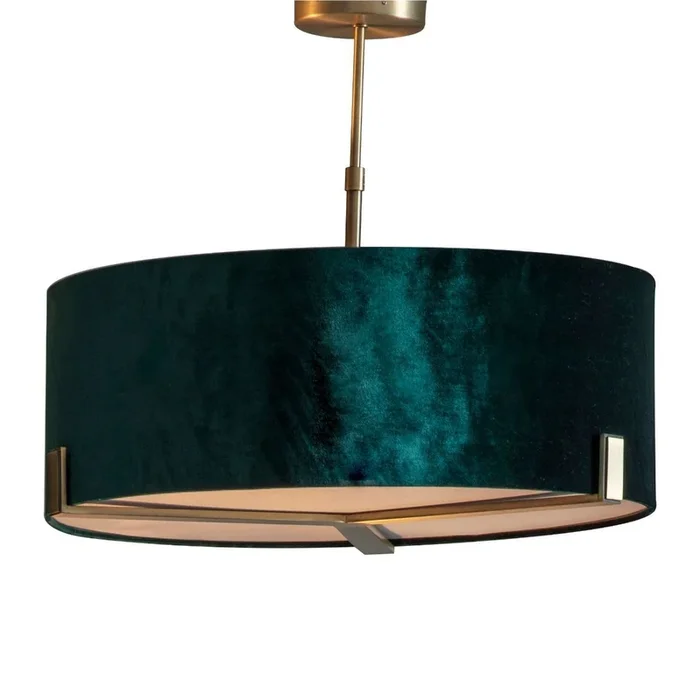 Hayfield 3 Light Antique Brass & Green Velvet Ceiling Light