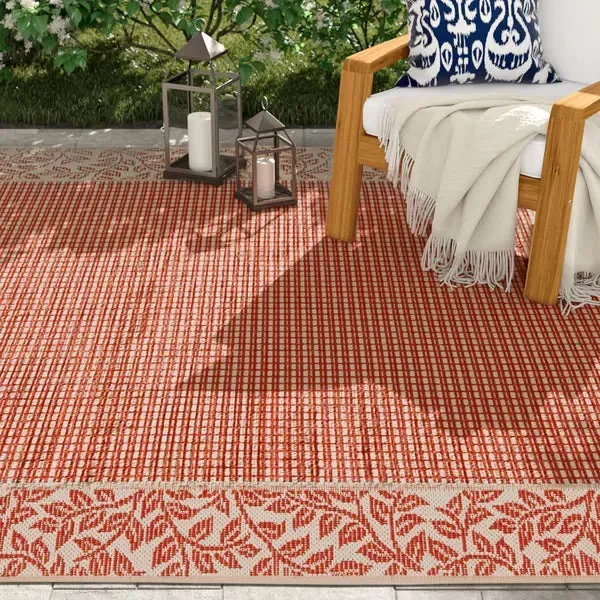 Herefordshire Geometric Handmade Tufted Indoor / Outdoor Area Rug in Red/Beige