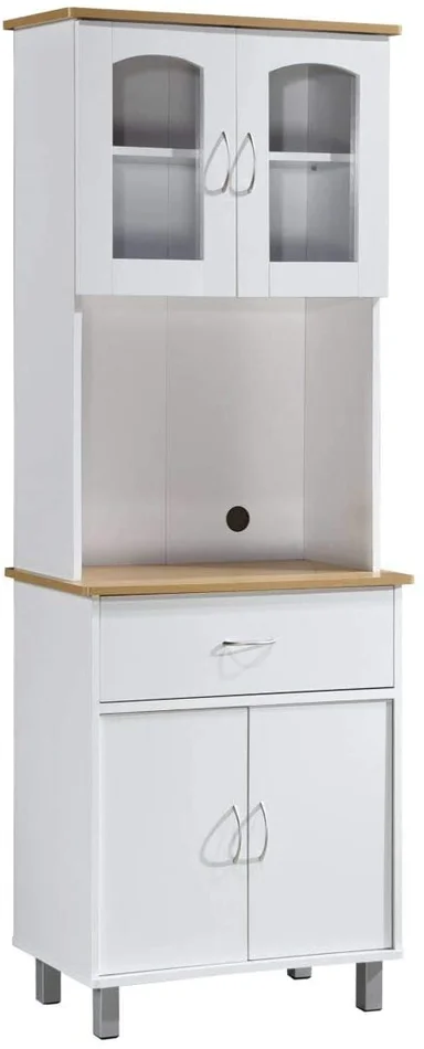 Hodedah Kitchen Cabinet with Top and Bottom Enclosed Cabinet Space 1-Drawer plus Large Open Space for Microwave in White