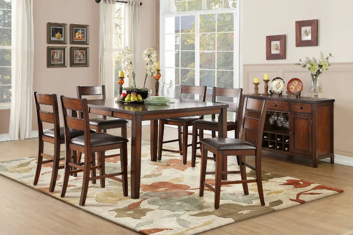Homelegance 5547-36 7 pc Canora grey Mantello cherry finish wood counter height dining table set