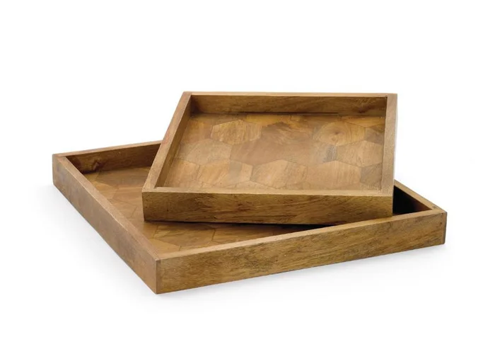 Honeycomb Trays ( Set of Two ), Beige Wood