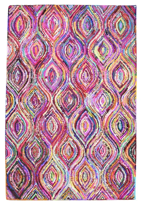 Idaline Cotton Polyester Multi Color Rug 5X8 Modern Hand Woven Bohemian Trellis Rug