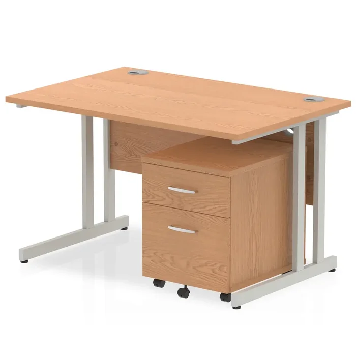 Impulse Cantilever Straight Desk With 2 Drawer Mobile Pedestal – Oak