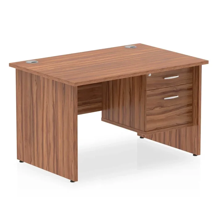 Impulse Panel End Straight Desk With Fixed Pedestal – Walnut