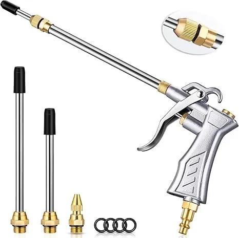 Industrial Air Blow Gun with Brass Adjustable Air Nozzle, Extension with 2 Steel Air Flow Nozzle, High Volume Air Tool Dust Blower Gun for Air Compressor Attachments