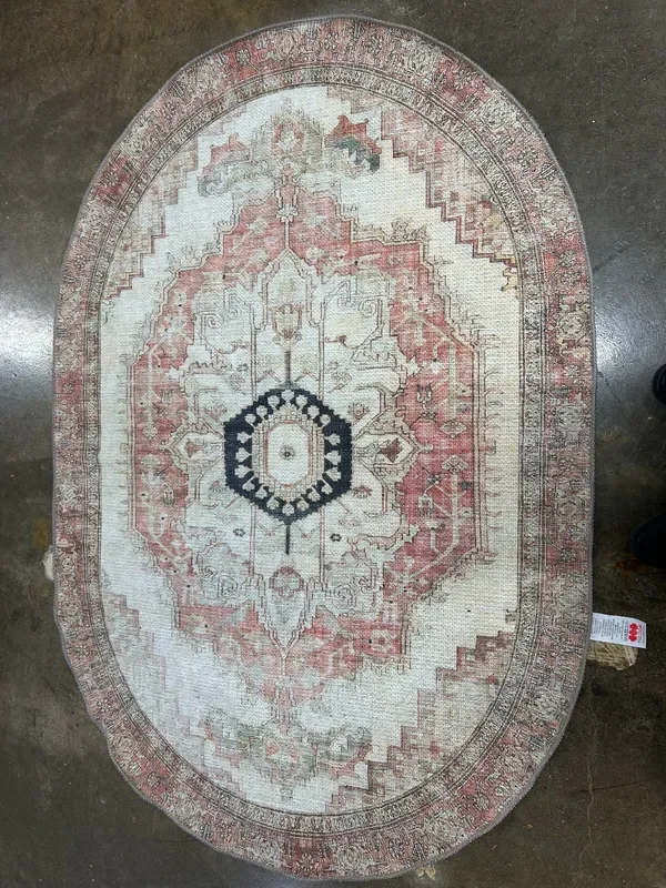 Iris Medallion Washable Rug, 4×6 Oval