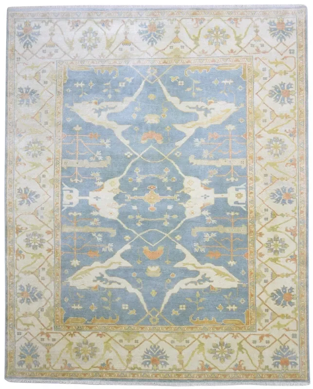Isidora Wool Blue Rug 8′ X 10′ Persian Hand Knotted Oushak Oriental