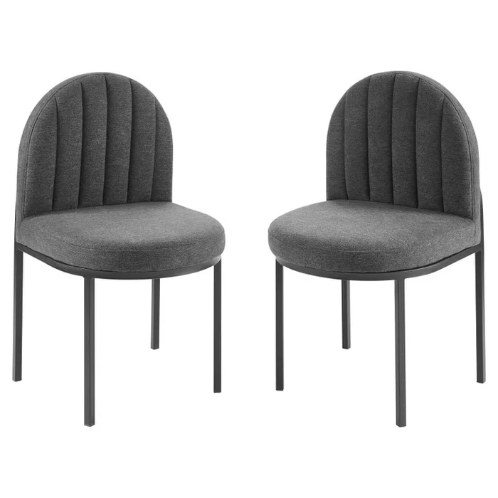Isla Dining Side Chair Upholstered Fabric Set of 2, Fabric, Black Grey Gray, 20144