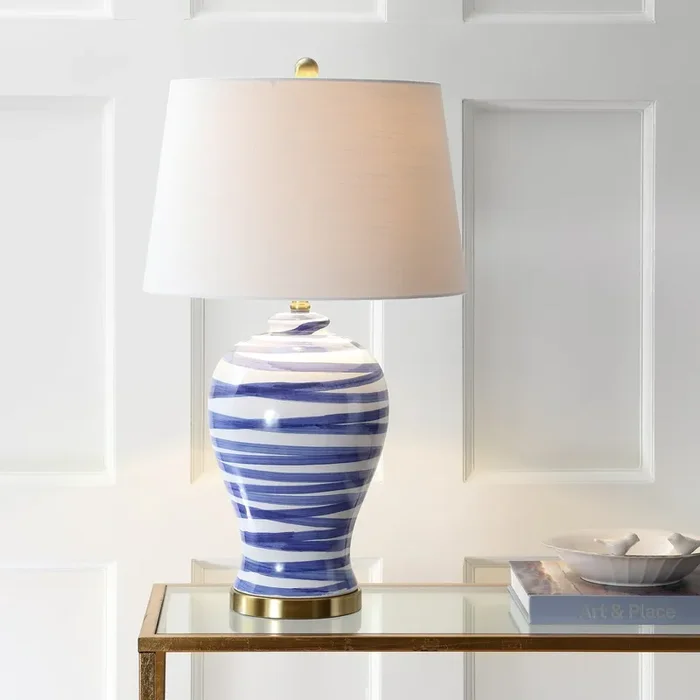 Joelie Ceramic LED Table Lamp, Blue/White