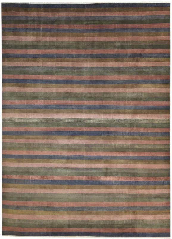Josee Rust Wool Rug 9′ X 12′ Modern Hand Knotted Scandinavian Striped