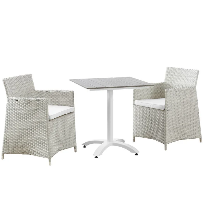 Junction 3 Piece Outdoor Patio Dining Set, Gray White Plastic