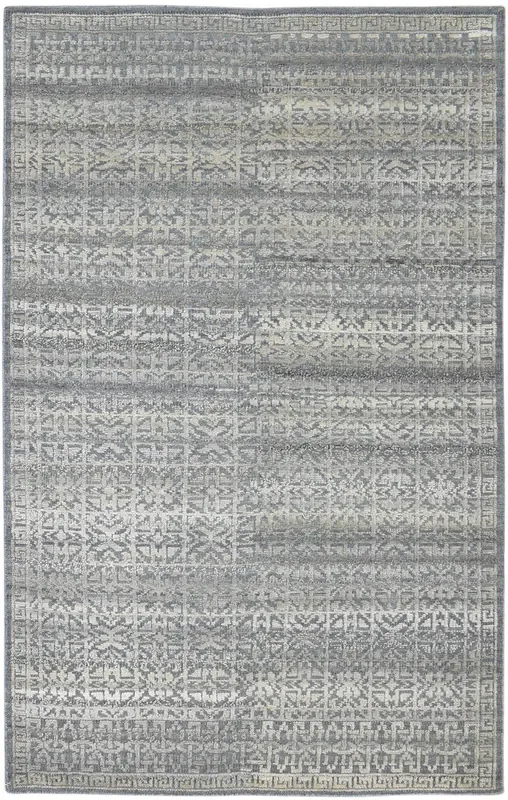 Kalina Hand Knotted Charcoal Wool Silk Rug 5X8 Modern Scandinavian Floral