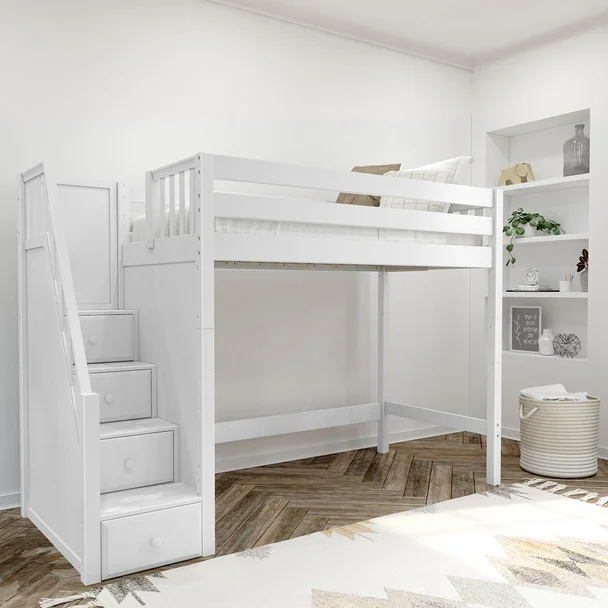 Katrina White Loft Bed with Stairs