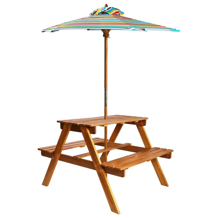 Kids Picnic Table With Parasol 79X90X60 Cm Solid Acacia Wood