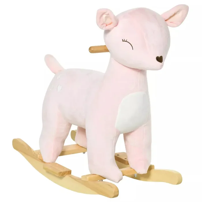 Kids Plush Ride-On Rocking Horse Deer-shaped Plush Toy Rocker with Realistic Sounds for Child 36-72 Months Pink