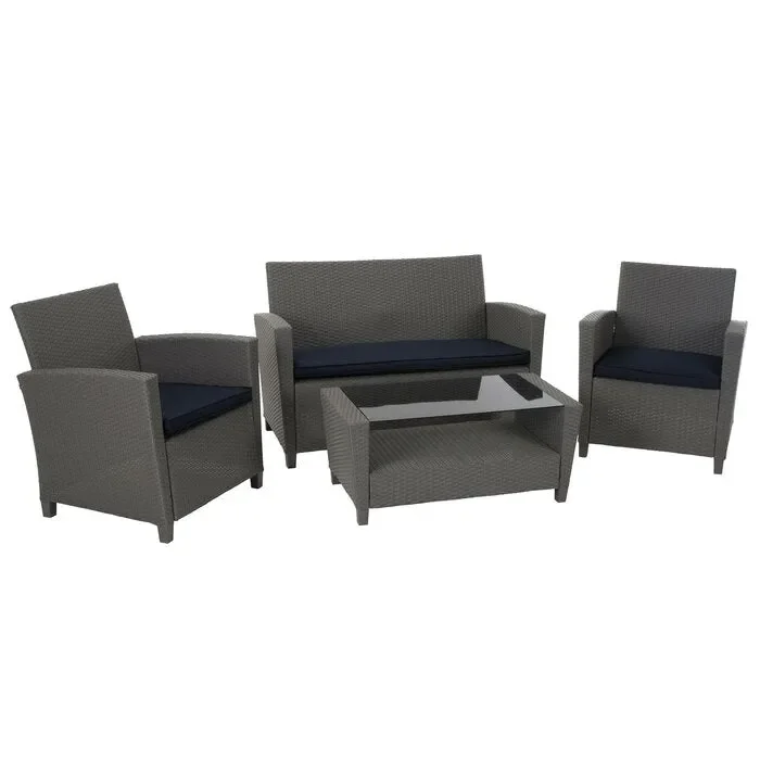 Lancashire 4 Piece Rattan Sofa Seating Group, Gray/Navy (#K2417)