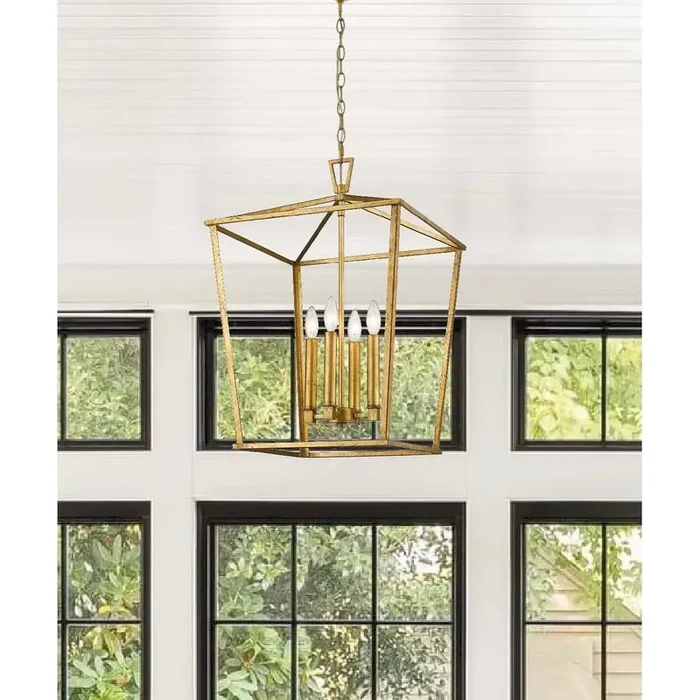 Large Rustic Antiqued Gold Open Geometric Lantern
