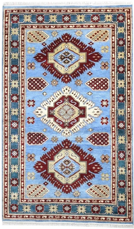 Laure Hand Knotted Blue Wool Rug 5′ X 8′ Persian Kazak Oriental