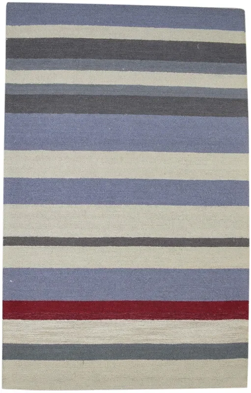 Leese Wool Multi Color Rug 5X8 Modern Hand Tufted Scandinavian Striped