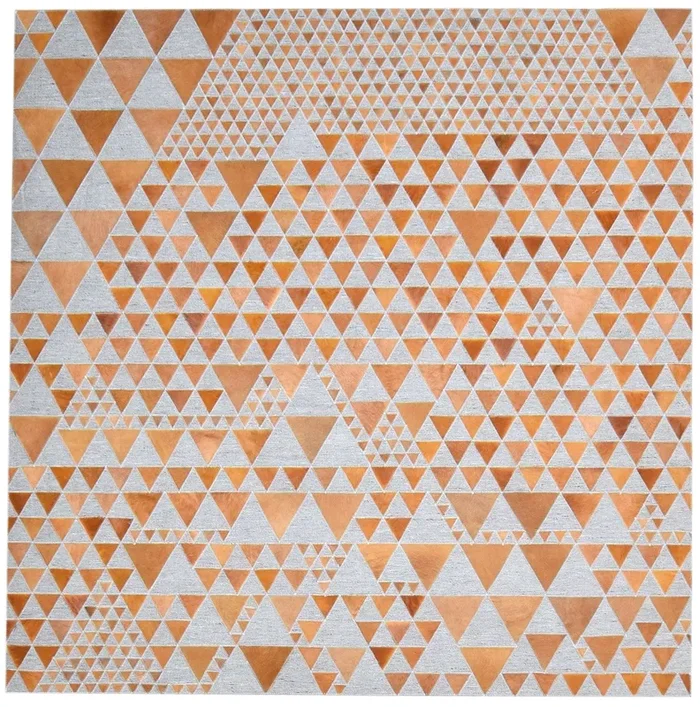 Leisha Hand Woven Brown Leather / Cotton Rug 6X6 Modern Scandinavian Triangles