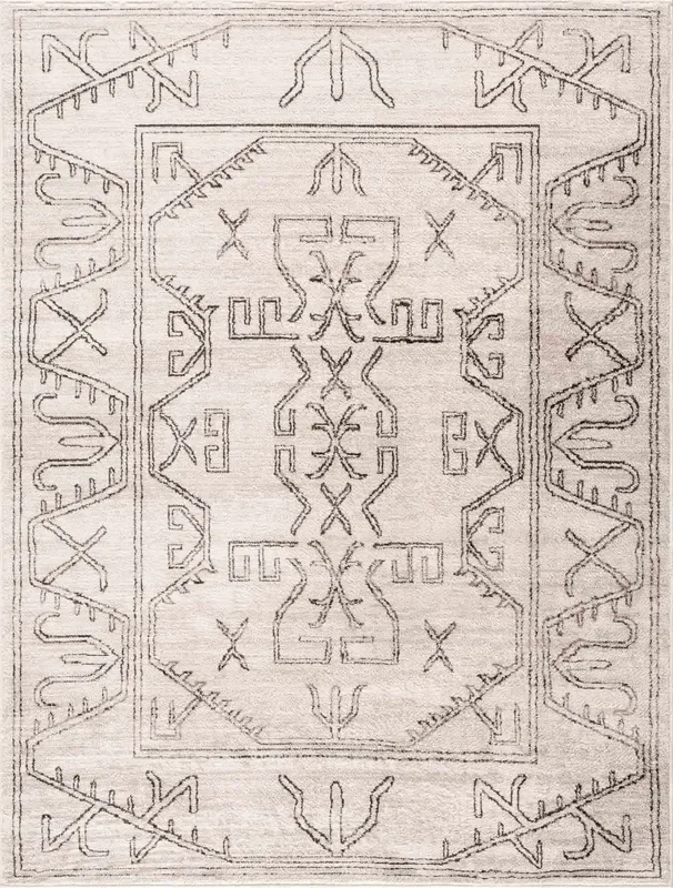Light Peach and Charcoal Tribal Design Contemporary Area Rug