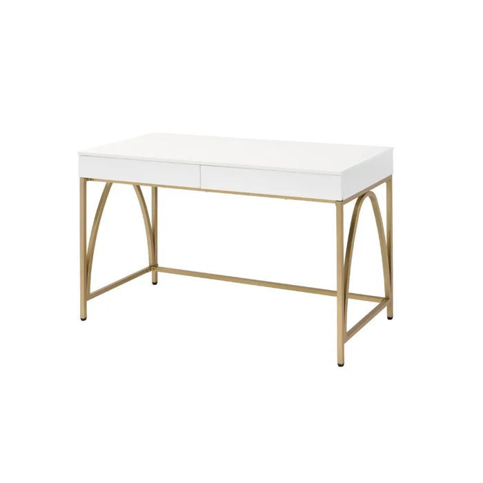 Lightmane – Desk – White High Gloss & Gold