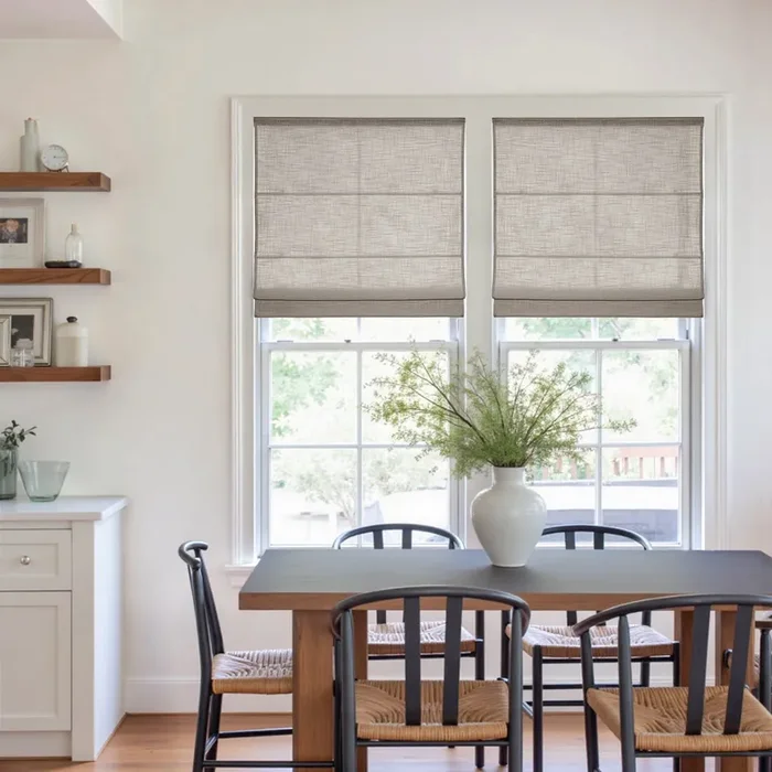 Lille Linen Roman Shades Custom Cordless Blackout Shades Burlywood Birch | Multi Color