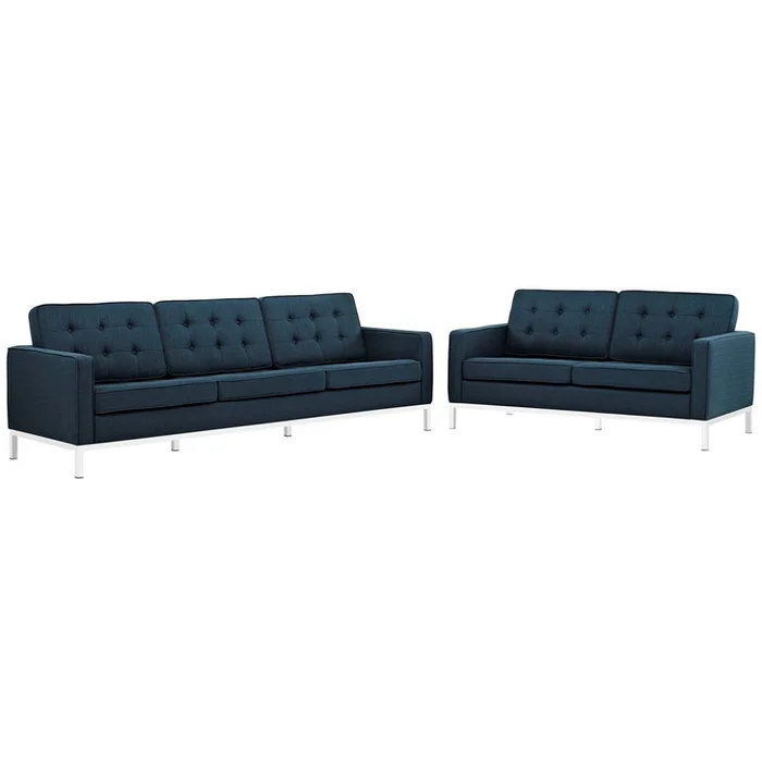 Loft Living Room Set Upholstered Fabric Set of 2, Navy, Fabric 11396